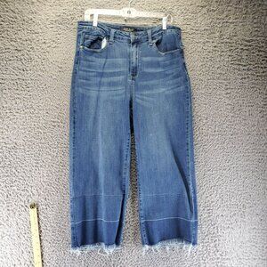 Judy Blue Womens Jeans 15/32 Blue Wide Leg Crop Frayed Hem Stretch Denim